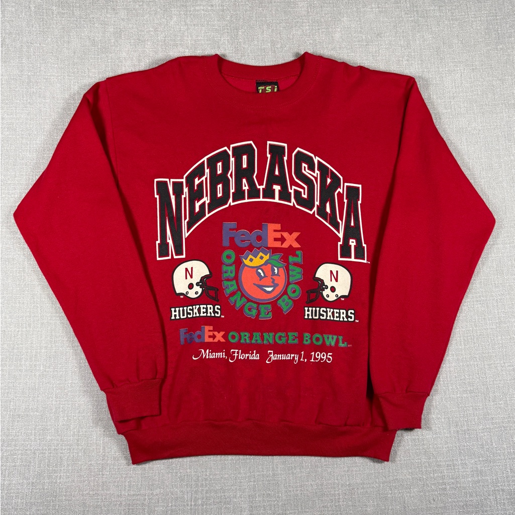 Vintage Nebraska Huskers Sweatshirt 1995 Fedex Orange Bowl Ncaa Graphic Red L Us